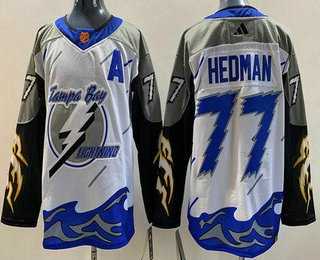 Men%27s Tampa Bay Lightning #77 Victor Hedman White 2022 Reverse Retro Authentic Jersey->st.louis blues->NHL Jersey